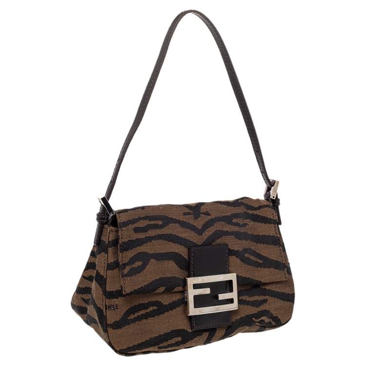 Pre Owned Fendi Brown Tiger Print Canvas Shoulder Bag