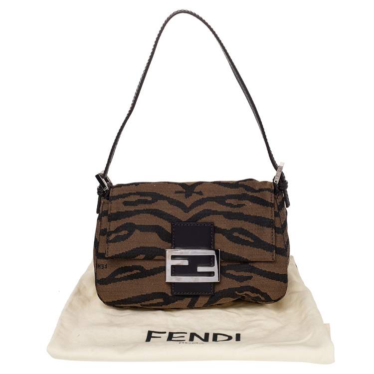 Pre Owned Fendi Brown Tiger Print Canvas Shoulder Bag