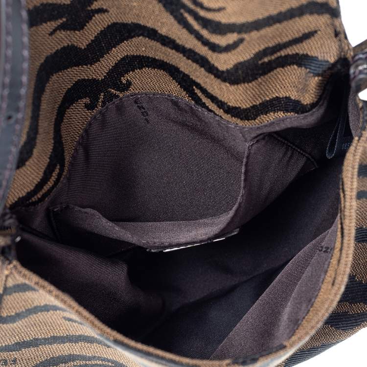 Pre Owned Fendi Brown Tiger Print Canvas Shoulder Bag