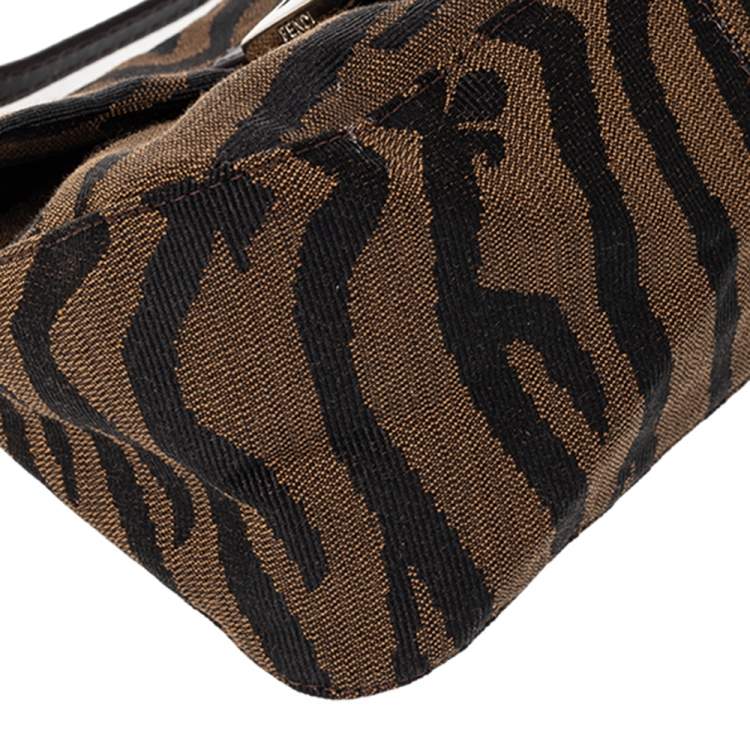 Pre Owned Fendi Brown Tiger Print Canvas Shoulder Bag