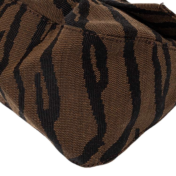 Pre Owned Fendi Brown Tiger Print Canvas Shoulder Bag