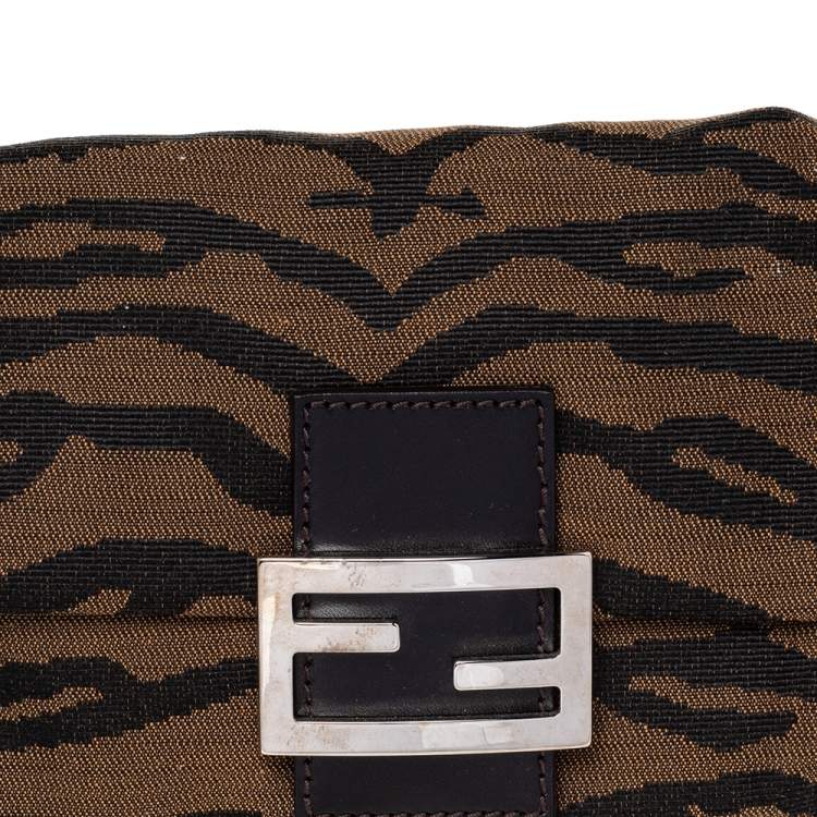 Pre Owned Fendi Brown Tiger Print Canvas Shoulder Bag