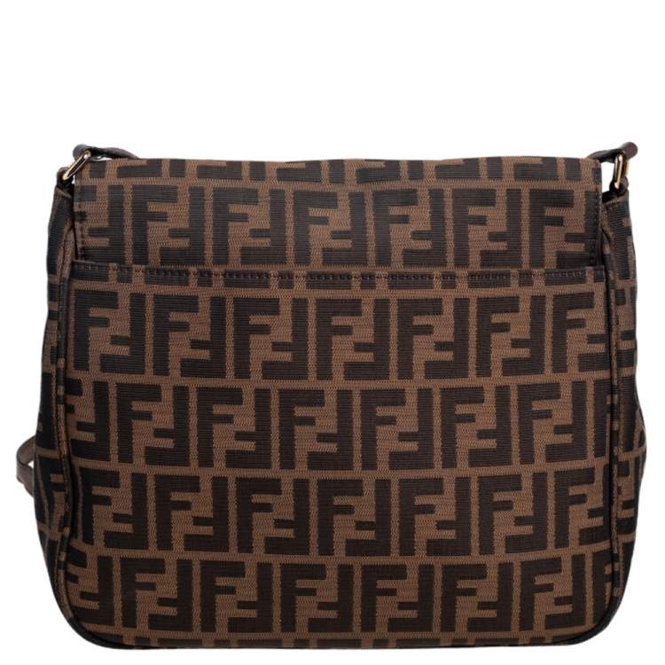 Pre Owned Fendi Tobacco Zucca Canvas and Leather Flap Crossbody Bag