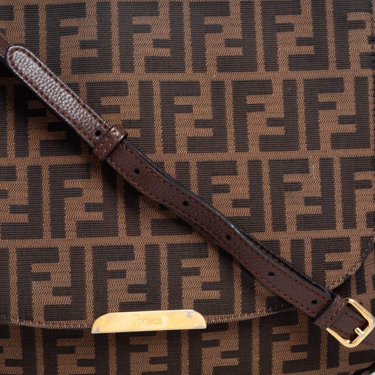 Pre Owned Fendi Tobacco Zucca Canvas and Leather Flap Crossbody Bag