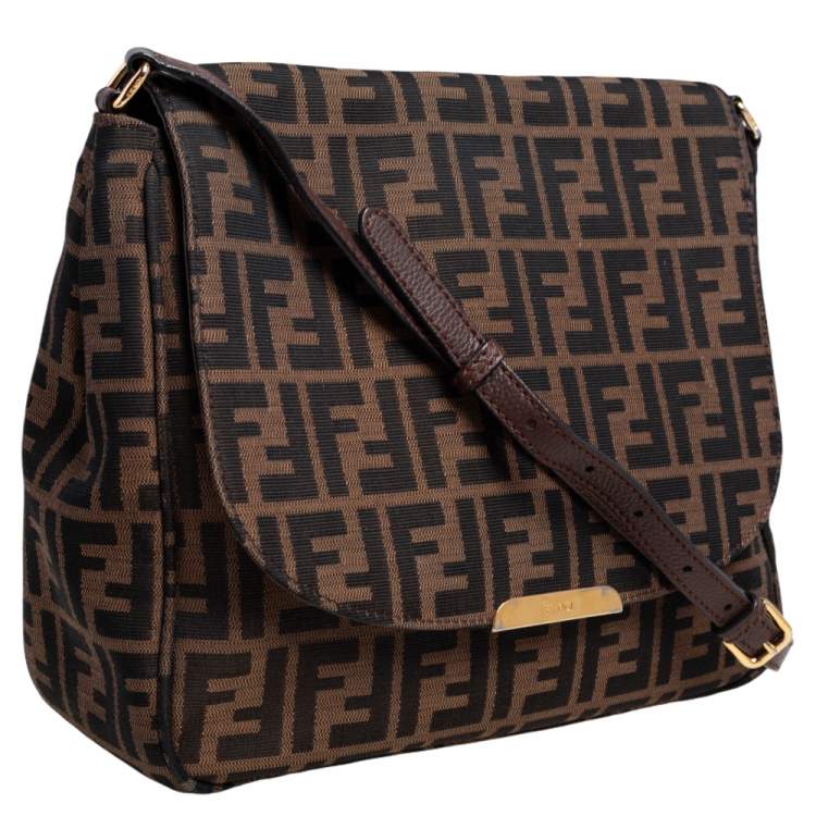 Pre Owned Fendi Tobacco Zucca Canvas and Leather Flap Crossbody Bag
