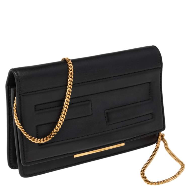 Pre Owned Fendi Black Leather Tube On Chain Wallet 