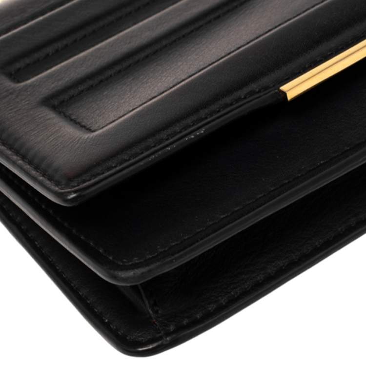 Pre Owned Fendi Black Leather Tube On Chain Wallet 