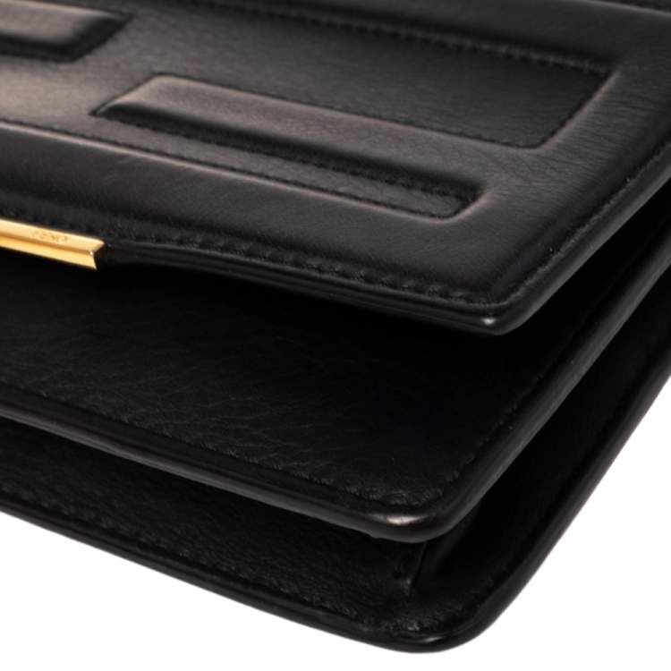 Pre Owned Fendi Black Leather Tube On Chain Wallet 