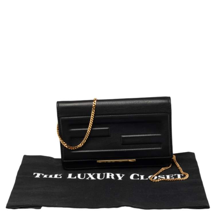 Pre Owned Fendi Black Leather Tube On Chain Wallet 