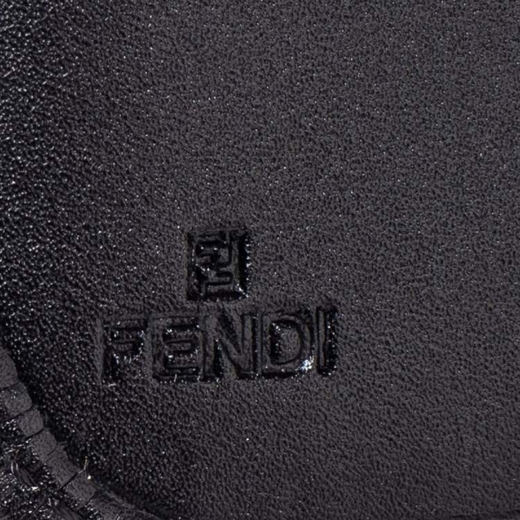 Pre Owned Fendi Black Zucchino Monogram Canvas and Leather Compact Zip Wallet