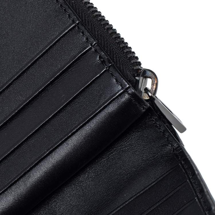 Pre Owned Fendi Black Zucchino Monogram Canvas and Leather Compact Zip Wallet