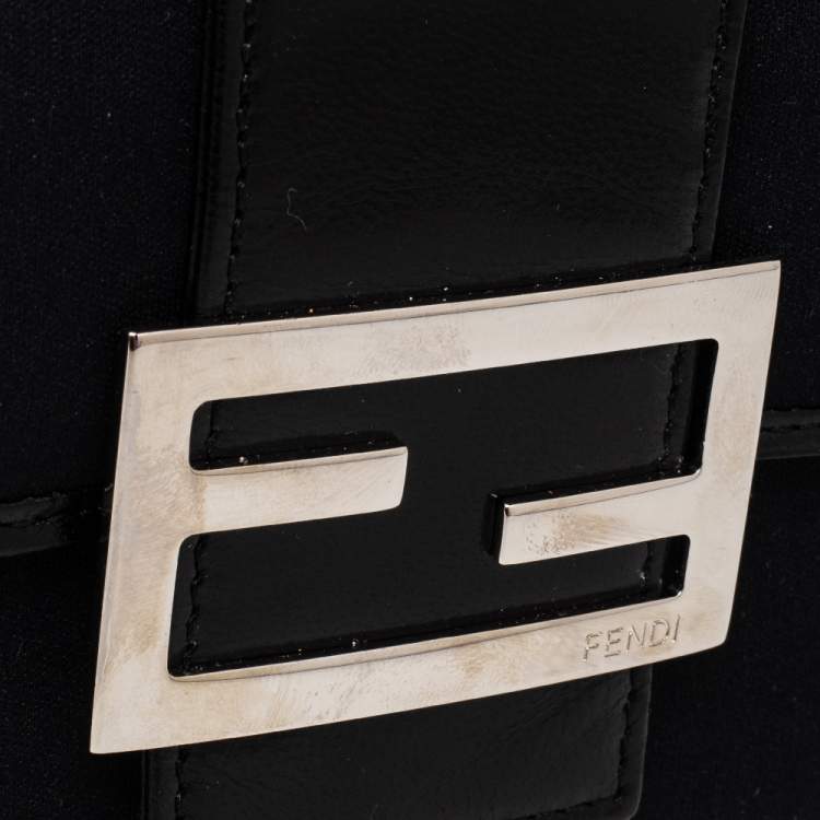 Pre Owned Fendi Black Leather And Canvas FF Flap Compact Wallet