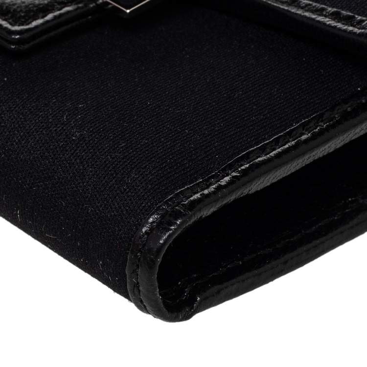 Pre Owned Fendi Black Leather And Canvas FF Flap Compact Wallet