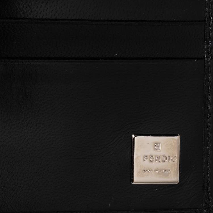 Pre Owned Fendi Black Leather And Canvas FF Flap Compact Wallet