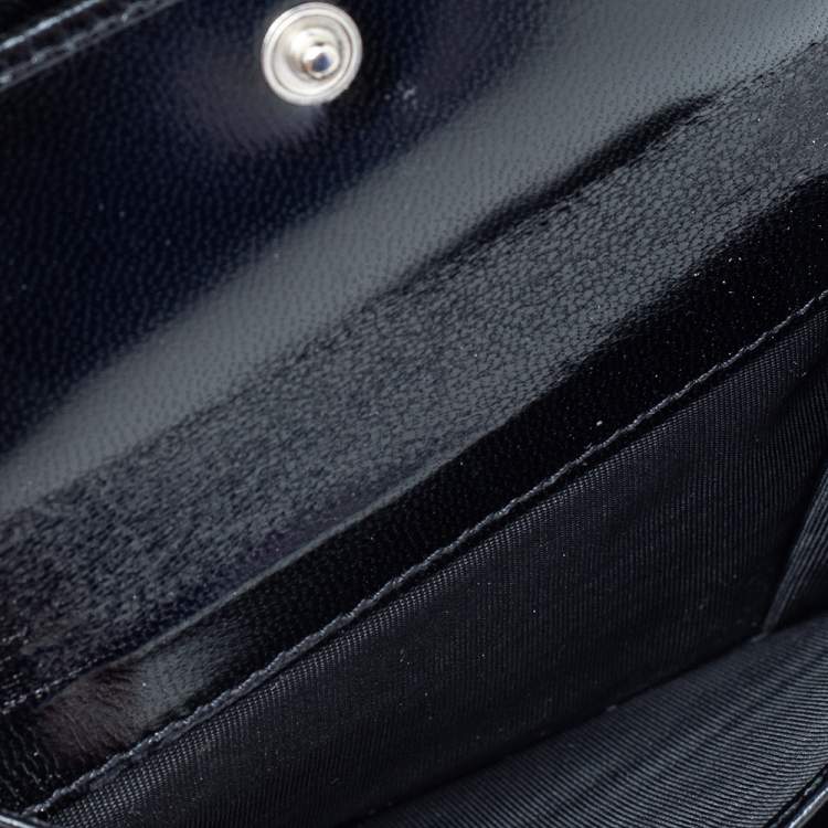 Pre Owned Fendi Black Leather And Canvas FF Flap Compact Wallet
