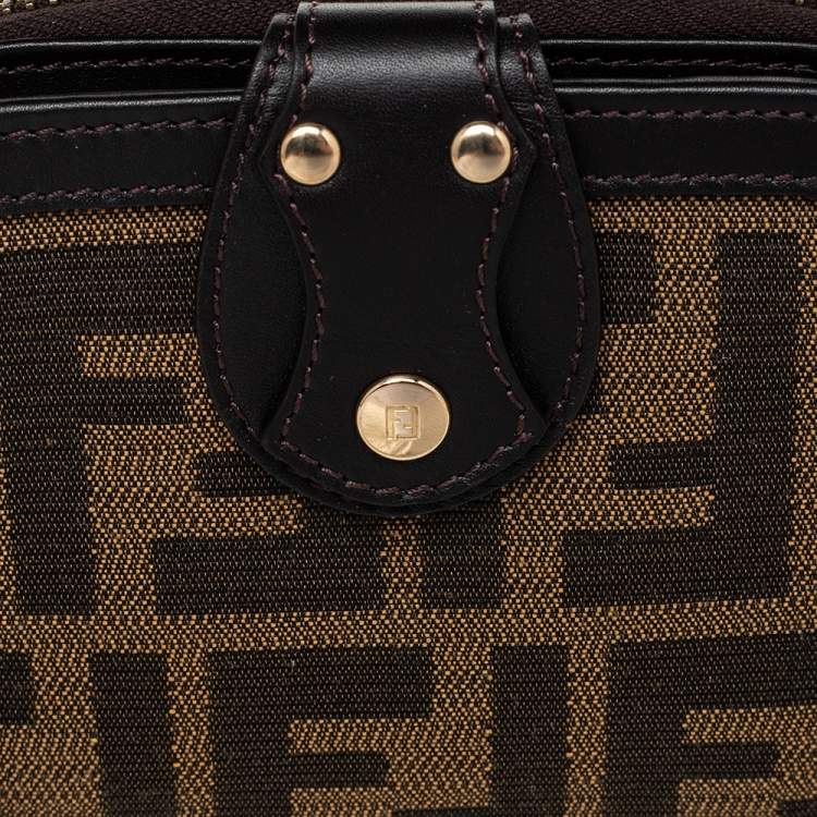 Pre Owned Fendi Tobacco Zucca Canvas and Leather Compact Zip Wallet