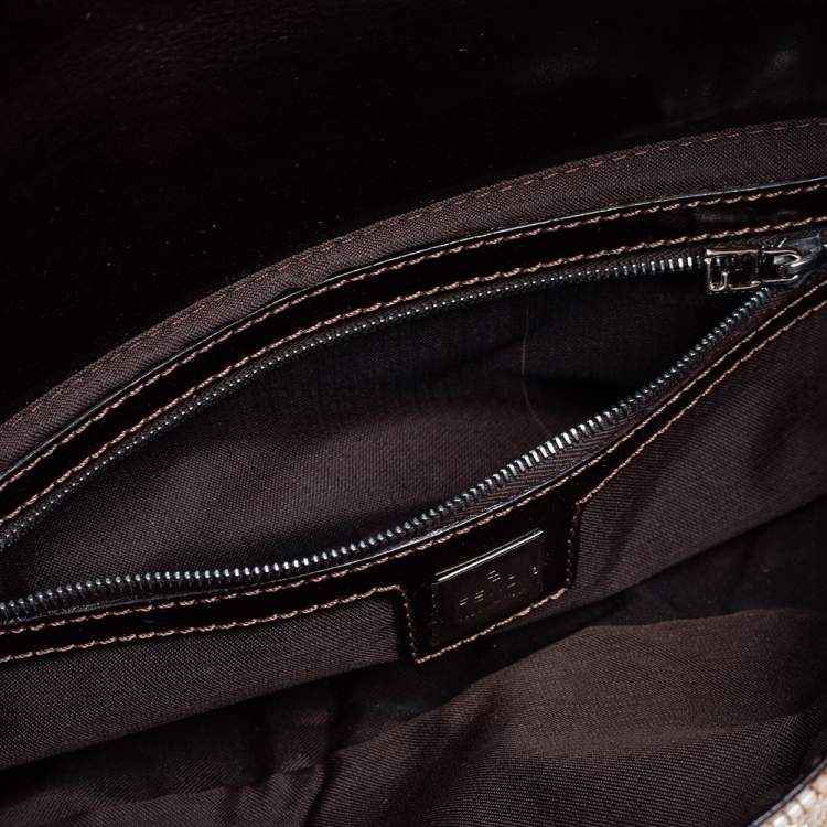 Pre Owned Fendi Beige/Brown Leather and Beaded Baguette Flap Bag