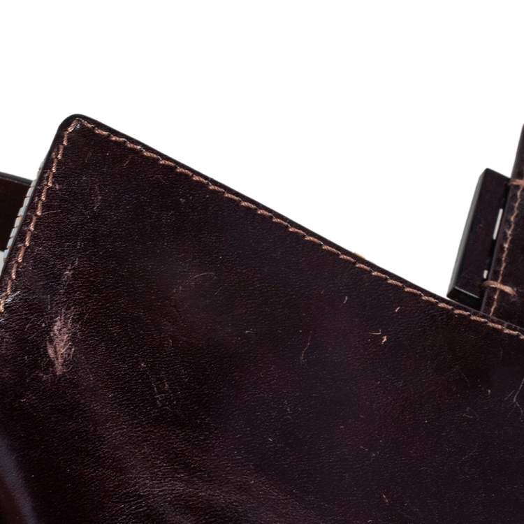 Pre Owned Fendi Beige/Brown Leather and Beaded Baguette Flap Bag