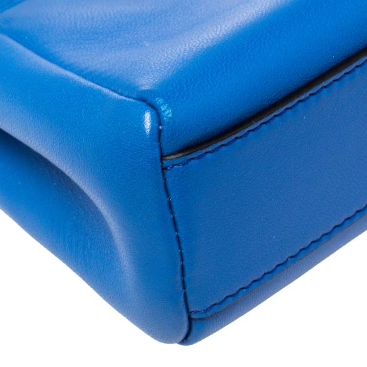 Pre Owned Fendi Blue Leather Micro Peekaboo Crossbody Bag