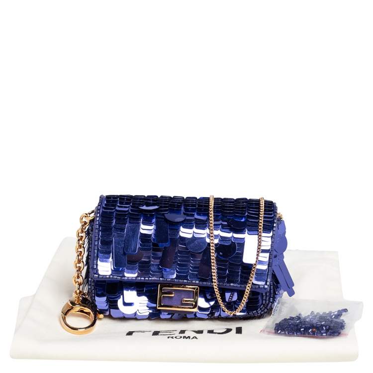 Pre Owned Fendi Purple Sequin Nano Baguette Crossbody Bag