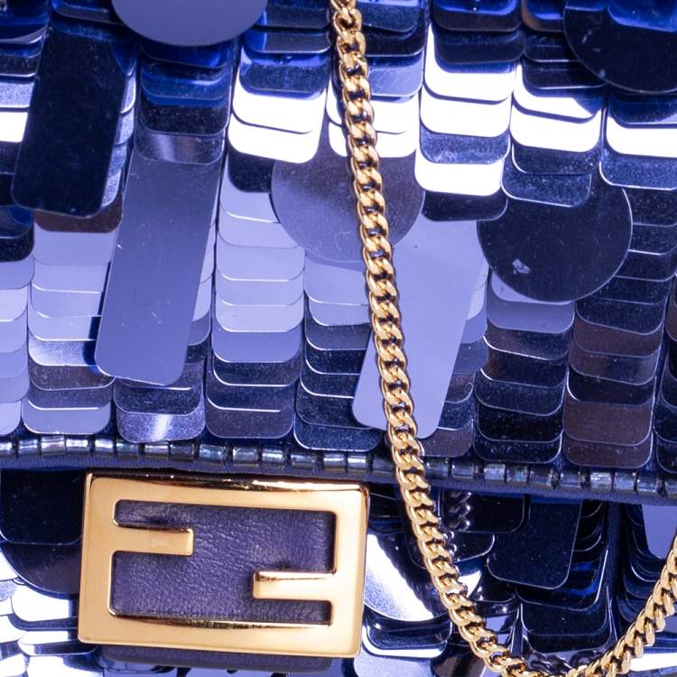 Pre Owned Fendi Purple Sequin Nano Baguette Crossbody Bag