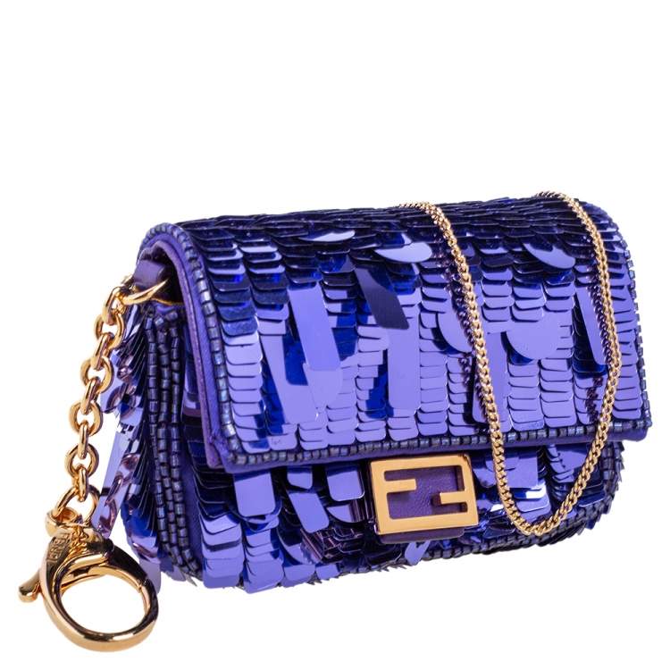 Pre Owned Fendi Purple Sequin Nano Baguette Crossbody Bag