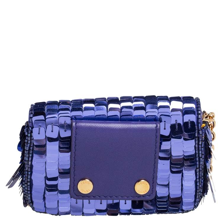 Pre Owned Fendi Purple Sequin Nano Baguette Crossbody Bag