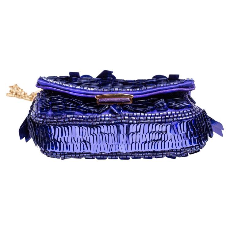 Pre Owned Fendi Purple Sequin Nano Baguette Crossbody Bag