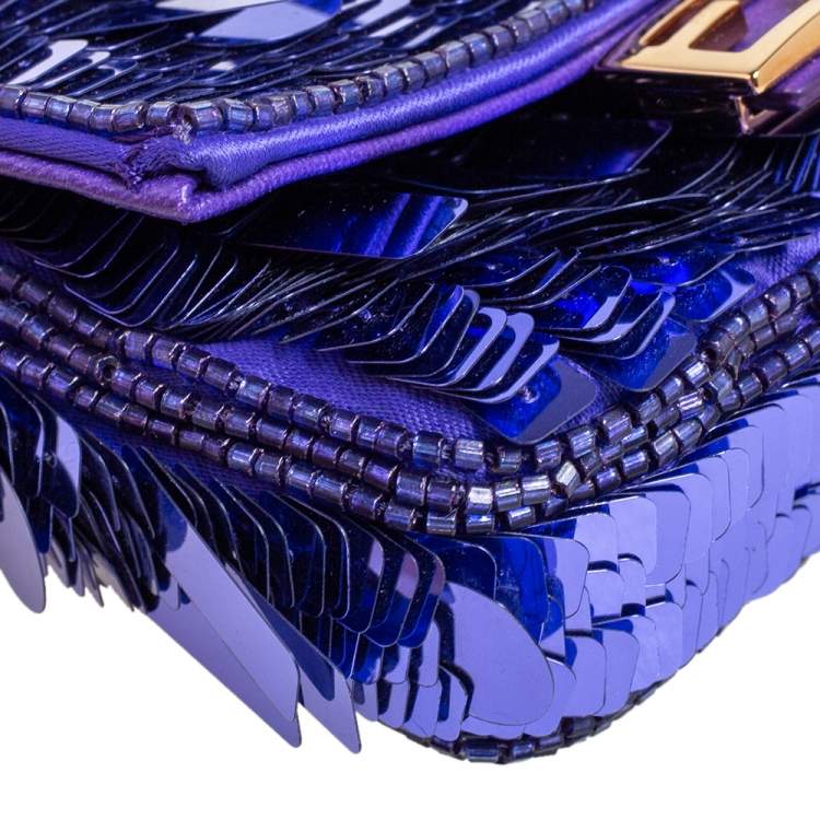 Pre Owned Fendi Purple Sequin Nano Baguette Crossbody Bag