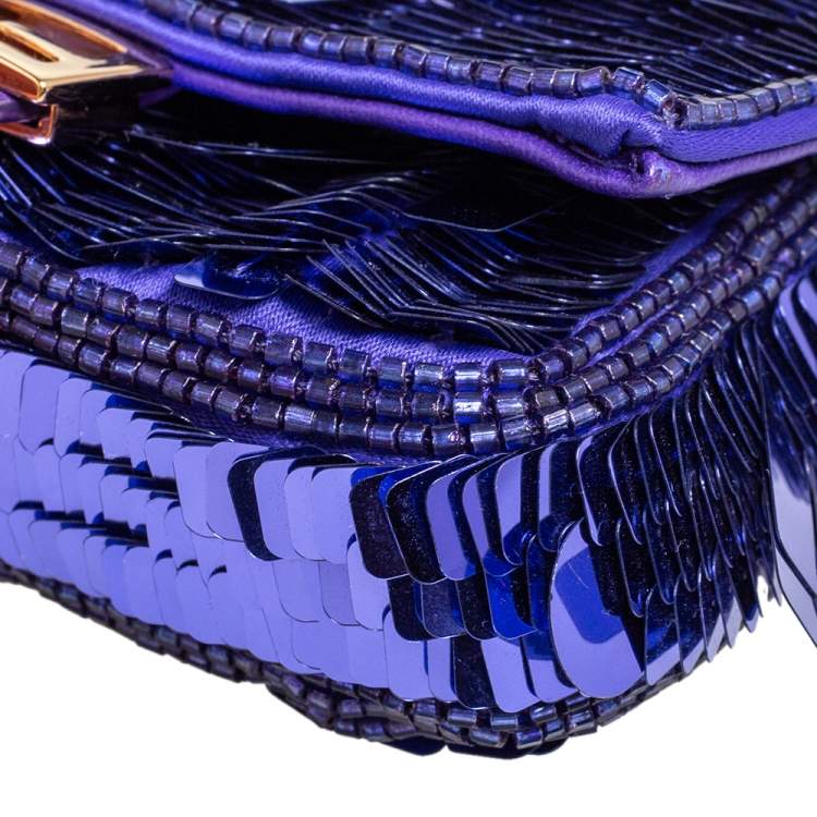 Pre Owned Fendi Purple Sequin Nano Baguette Crossbody Bag