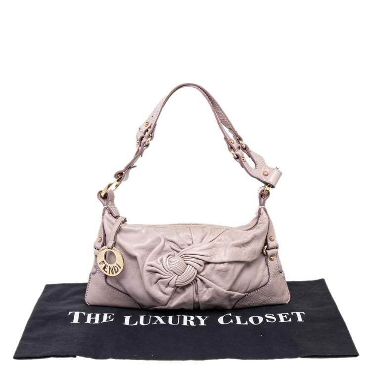 Pre Owned Fendi Rose Pink Leather Knot Baguette 