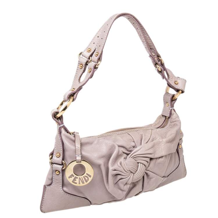 Pre Owned Fendi Rose Pink Leather Knot Baguette 