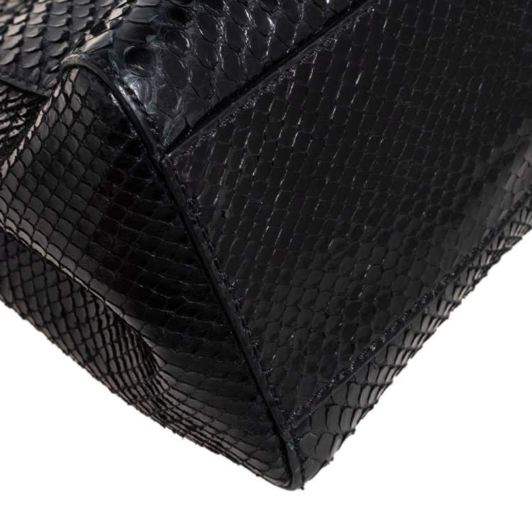 Pre Owned Fendi Black Python Mini Peekaboo Top Handle Bag