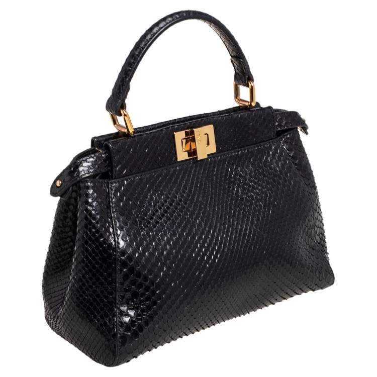 Pre Owned Fendi Black Python Mini Peekaboo Top Handle Bag
