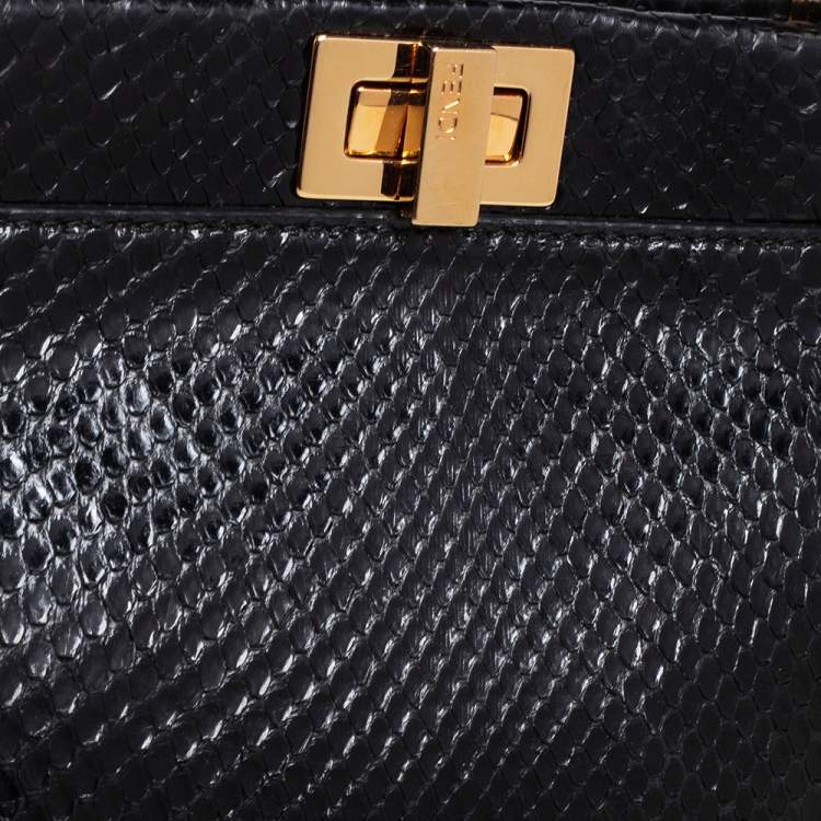 Pre Owned Fendi Black Python Mini Peekaboo Top Handle Bag