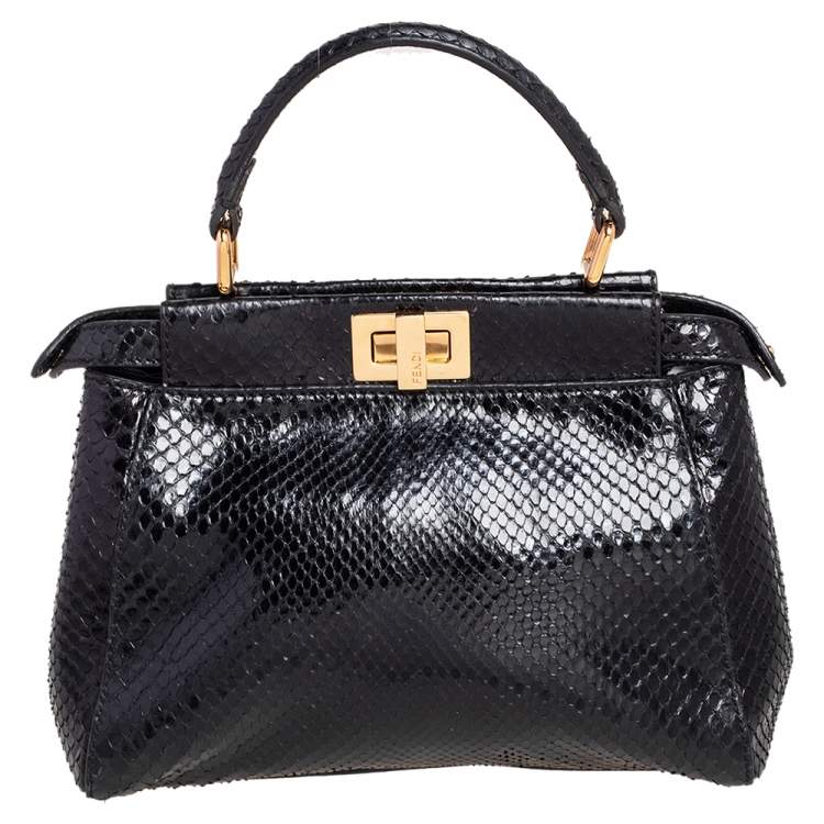 Pre Owned Fendi Black Python Mini Peekaboo Top Handle Bag
