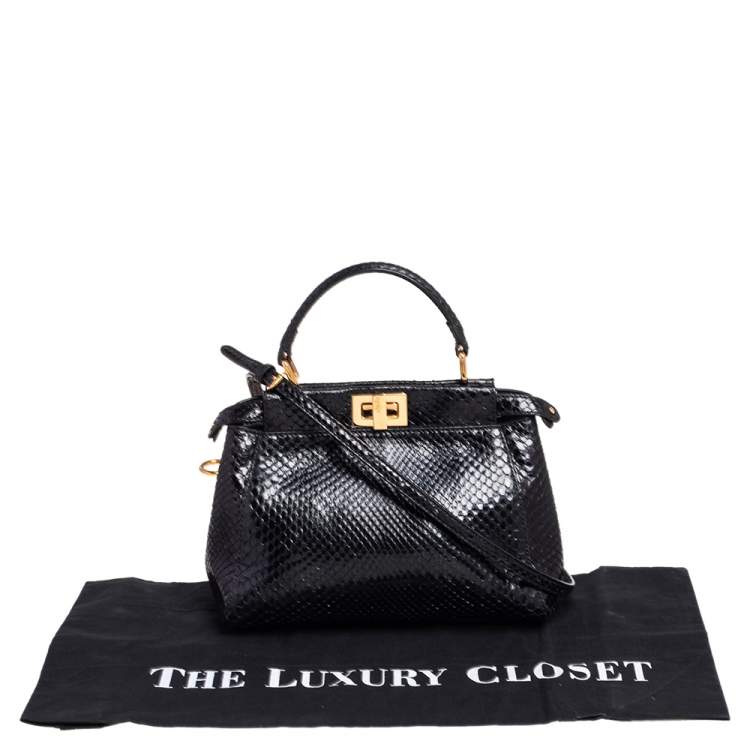Pre Owned Fendi Black Python Mini Peekaboo Top Handle Bag