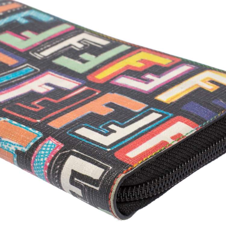 Pre Owned Fendi Multicolor Zucca Coated Canvas Zip Around Wallet
