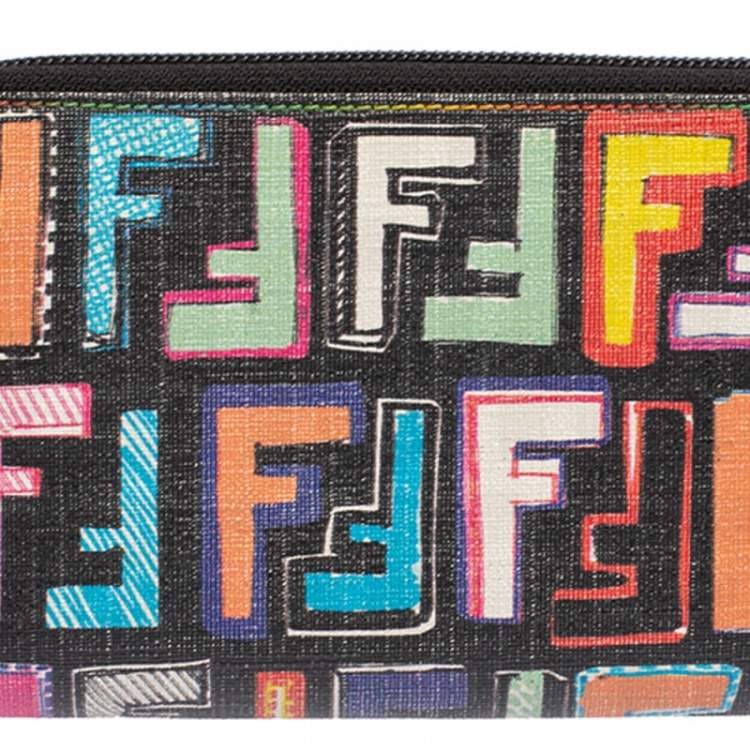 Pre Owned Fendi Multicolor Zucca Coated Canvas Zip Around Wallet