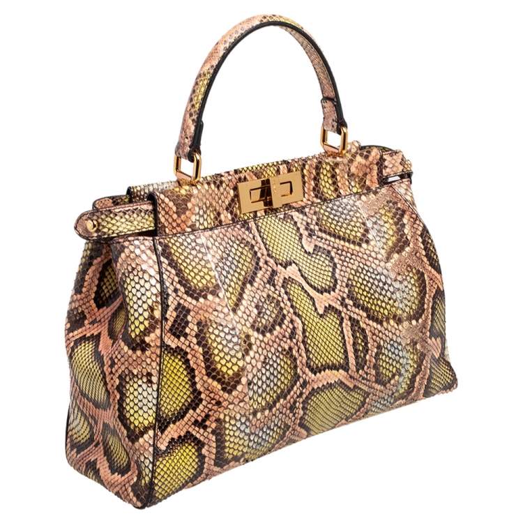 Pre Owned Fendi Tri Color Python Medium Peekaboo Top Handle Bag