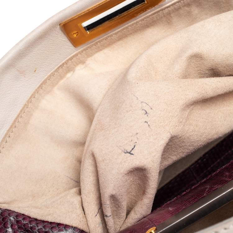 Pre Owned Fendi White Leather And Python Lining Large Peekaboo Top Handle Bag