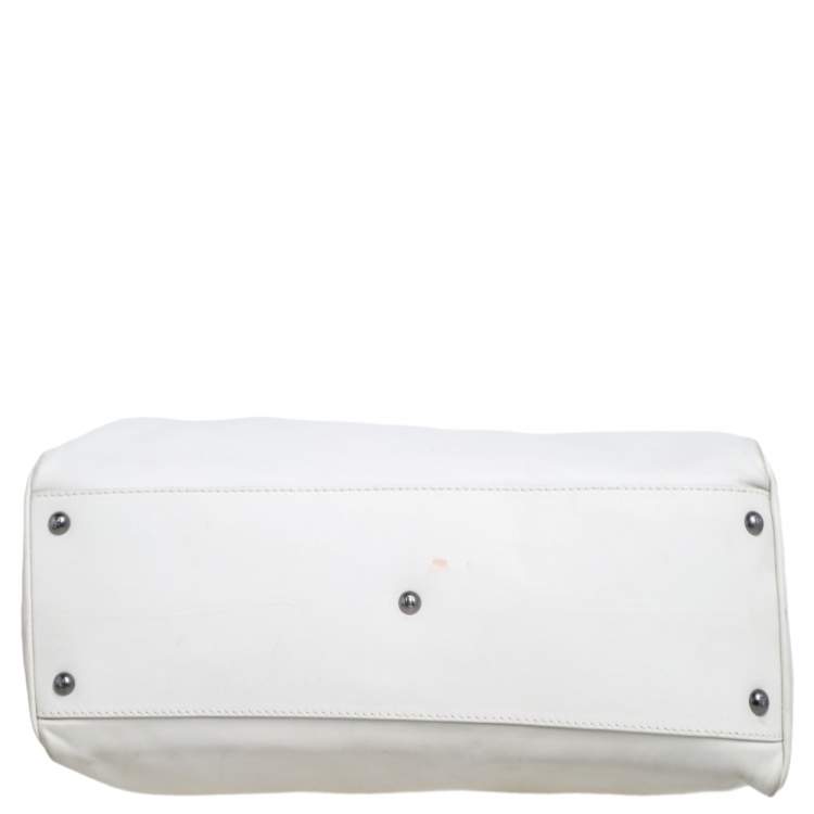 Pre Owned Fendi White Leather And Python Lining Large Peekaboo Top Handle Bag