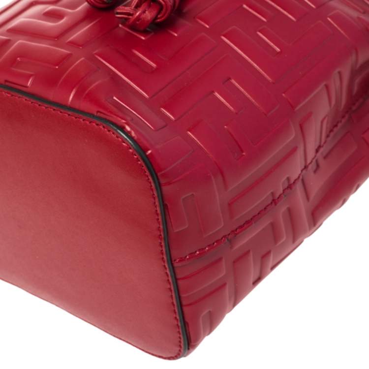 Pre Owned Fendi Red Zucca Leather Mini Mon Tresor Drawstring Bucket Bag