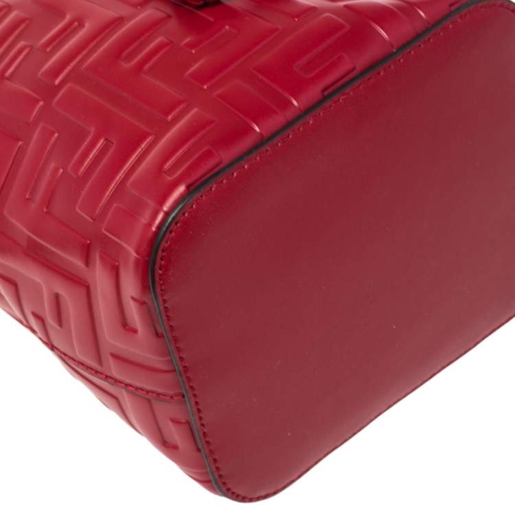 Pre Owned Fendi Red Zucca Leather Mini Mon Tresor Drawstring Bucket Bag