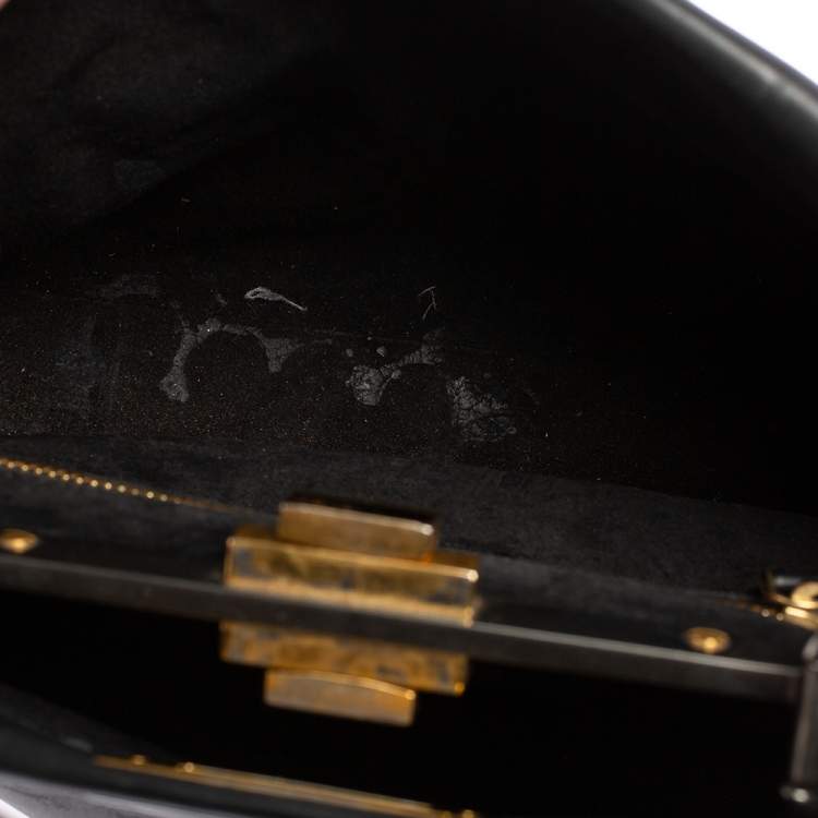 Pre Owned Fendi Black Leather Medium Peekaboo Top Handle Bag