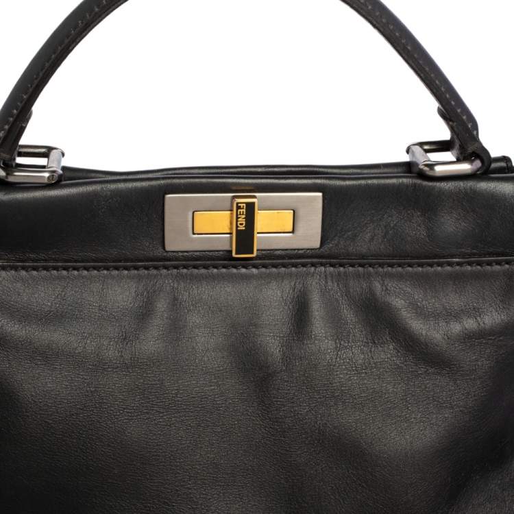 Pre Owned Fendi Black Leather Medium Peekaboo Top Handle Bag
