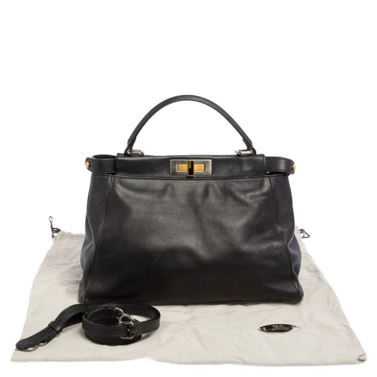 Pre Owned Fendi Black Leather Medium Peekaboo Top Handle Bag