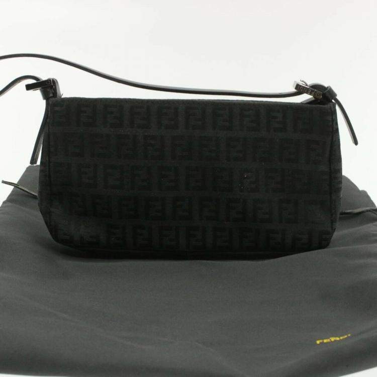 Pre Owned Fendi Black Zucchino Canvas Mini Pochette Bag