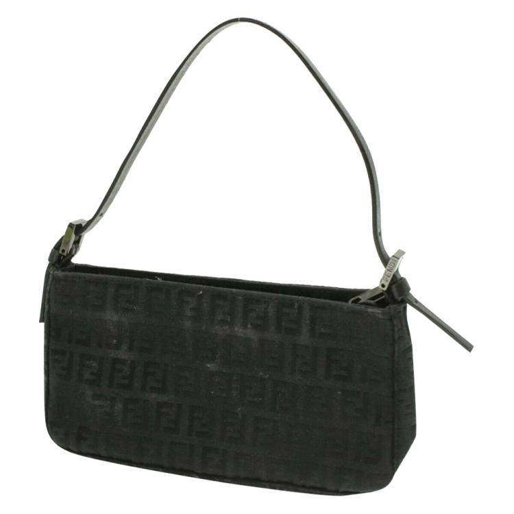 Pre Owned Fendi Black Zucchino Canvas Mini Pochette Bag