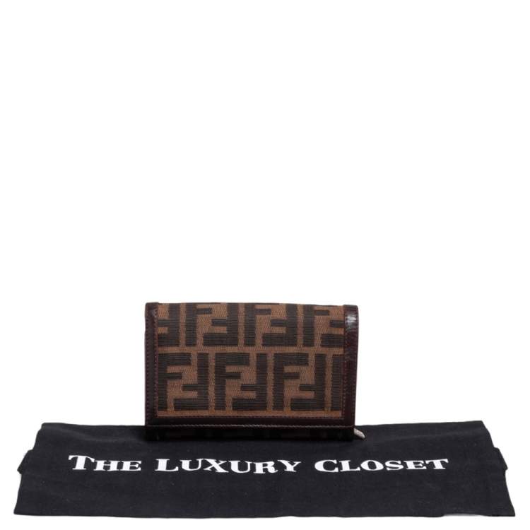Pre Owned Fendi Tobacco Zucca Canvas and Leather Trim Flap Wallet